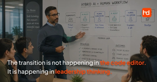 The transition is not happening in the code editor. It is happening in leadership thinking.