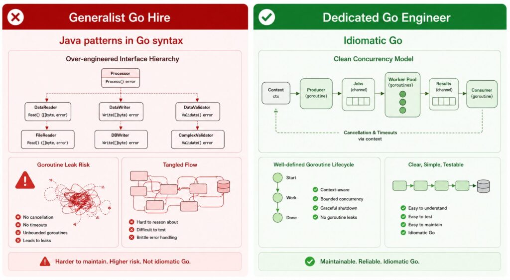 Generalist Go hire vs. dedicated Go engineer output